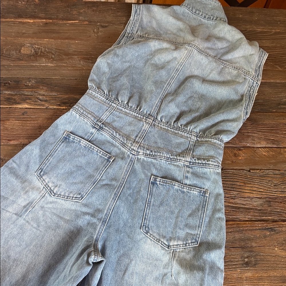 Vervet denim button down sleeveless ultra wide leg jumpsuit (flaw) large - Picture 8 of 11